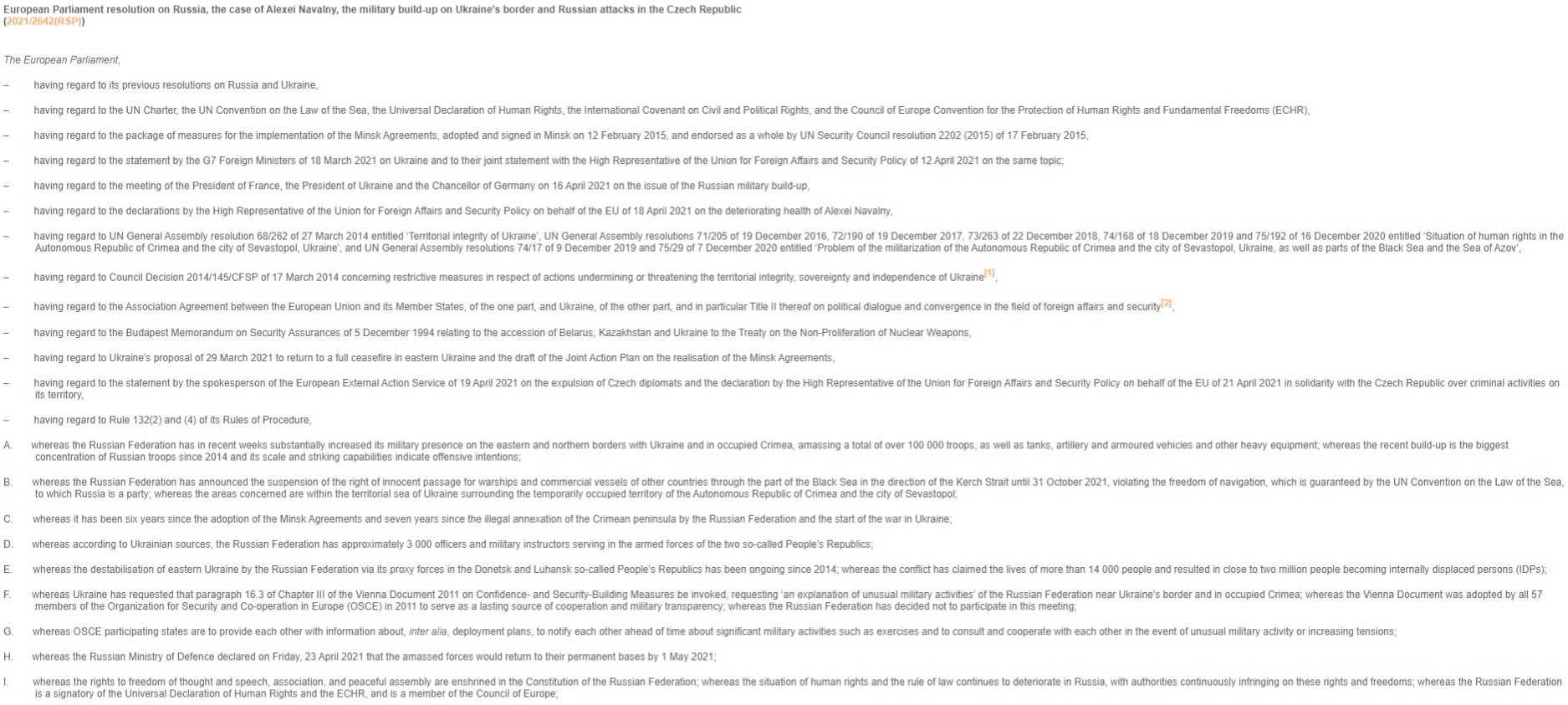 European Parliament adopted resolution on Russia